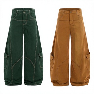 Pantalons cargo à jambes larges et incurvées, style streetwear tendance pour femmes, salopettes décontractées pour filles - Product Image 1