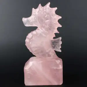 天然水晶雕刻玫瑰石英海马透明石英海马