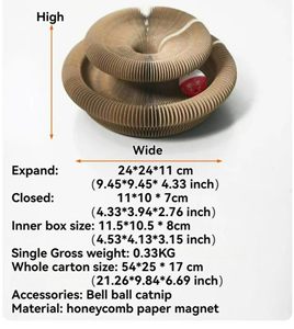 Fabriek Prijs Verstelbare Honingraat Kat <span class=keywords><strong>Scratcher</strong></span> Met Magnetische Adsorptie En Bell Ball - Product Image 4