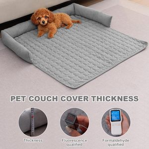 LiveGo Cord-Hundesofabezug Rutschfest Atmungsaktiv Kühlend Waschbar Leicht zu Reinigen Quadratisch Hellgrau 75x75x12cm - Product Image 3