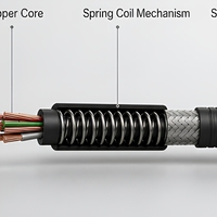 Kabel Pengisian Cepat 65W Spring Retractable 4-In-1 USB Type-C ke USB-A Coil Data Cord untuk Perjalanan