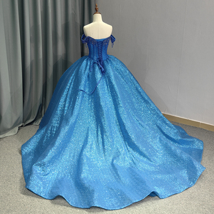 Lake Blue Sweetheart <strong>Off</strong> <strong>the</strong> <strong>Shoulder</strong> Quinceanera <strong>Dresses</strong> Pearl Diamond Lace <strong>Corset</strong> for Sweet 15 Girls Party <strong>Dress</strong> 6628 - Product Image 3