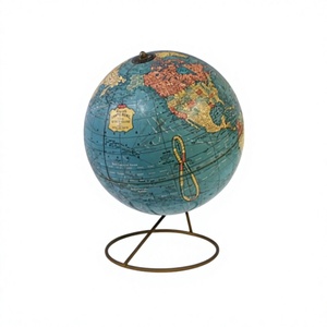 Globo terráqueo metálico azul hecho a mano con base de latón y mapa del mundo para la enseñanza de geografía, suministros escolares y de oficina - Product Image 1