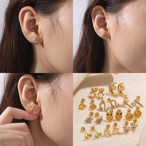 Cartoon <b>Stud</b> <b>Earrings</b> 18K Gold Plated Zinc Alloy with Claw Setting Rhinestones Irregular Design for Women Fashion Jewelry - Product Image 4