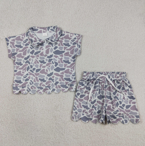 Toddler Girls Lavender <b>Checkered</b> Sleeveless <b>Top</b> with Peter Pan Collar and Scalloped Elastic Waist Shorts Casual Set - Product Image 2