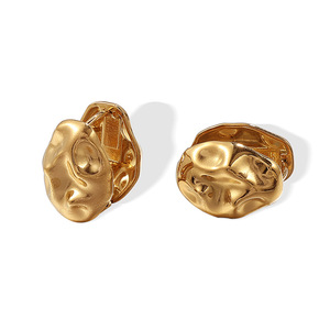 <b>Clip</b>-on Earrings Irregular Hammered Texture Gold <b>Silver</b> Zinc Alloy Fashion Jewelry EH953 - Product Image 5