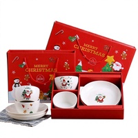 Ensemble de vaisselle en céramique Père Noël, bol et assiette, compatible micro-ondes, personnalisable, cadeau de Noël pour entreprise avec logo imprimé