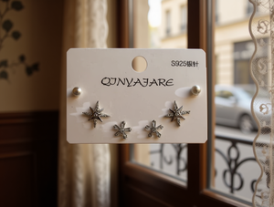 Orecchini a stella Qjnyajare in argento 925 con strass in cristallo, stile francese, da indossare tutti i giorni, gioielli unisex - Product Image 2