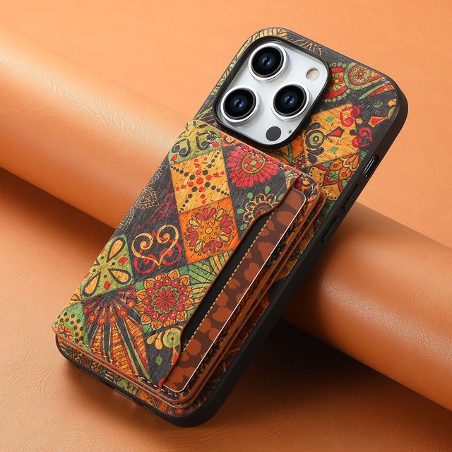 For iPhone 16 Pro Max Retro Pattern Phone Case for iPhone 15 14 13 Leather Pattern Phone Card Bag Phone Protection Leather Cover