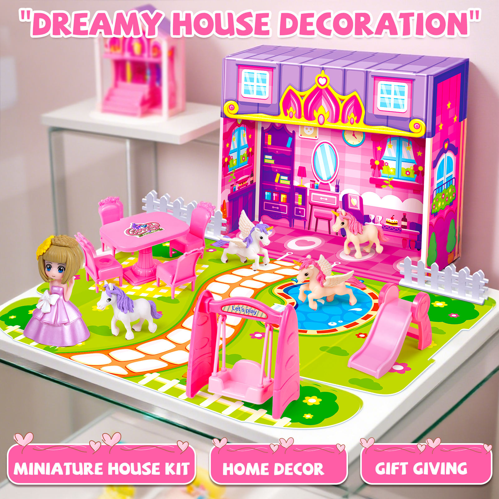 Customized 3D Portable Mini House Toy Fashion Doll Set