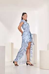 Combinaison imprimée à col plissé avec traîne à volants détachable, ensemble coordonné pour femme, tenue élégante une pièce au design raffiné - Product Image 6