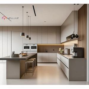 2026年カスタマイズライトグレーカラーデザインキッチンキャビネットグリーンラッカー仕上げドア付きアイランドキャビネット（シンクとヒンジを含む） - Product Image 1