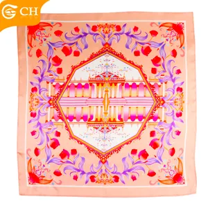 Chinese Old Brand Manufacturers Designer Elegant Silk Scarves Personalized Pink Custom Logo 100% Silk Woman Scarf