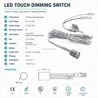 Interrupteur variateur de lumière encastré série N 12V 24V 13mm avec capteur pour armoire, placard, étagère, meuble, éclairage LED N78D-22