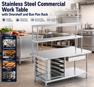 Stainless Steel Commercial <b>Work</b> <b>Table</b> With Undershelf Overshelf Drawer Pot Rack Bun Pan Rack For Kitchen Restaurant Hotel Cateri - Product Image 4