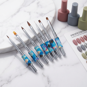 Kit de 7 pinceaux à ongles personnalisés à double tête effet écailles de sirène, en nylon, ovales, avec manche métallique pour manucure - Product Image 1