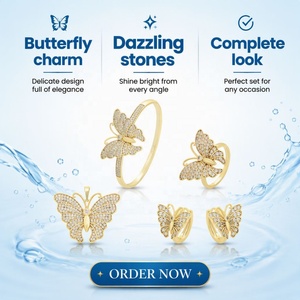 Bijoux Hengdian, série animale classique et exquise, papillon, CZ synthétique, couleur or 18 carats, mariage, fiançailles, fête - Product Image 4