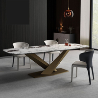 Table à manger en acier inoxydable avec chaises ensembles de salle à manger ensemble de table à manger en métal haut en pierre de marbre de luxe moderne