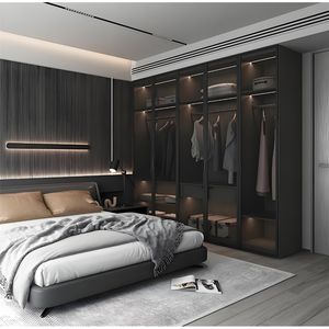 Meubles de chambre à coucher personnalisés garde-robe moderne avec porte coulissante en bois massif garde-robe de salon porte en verre garde-robe en bois - Product Image 2
