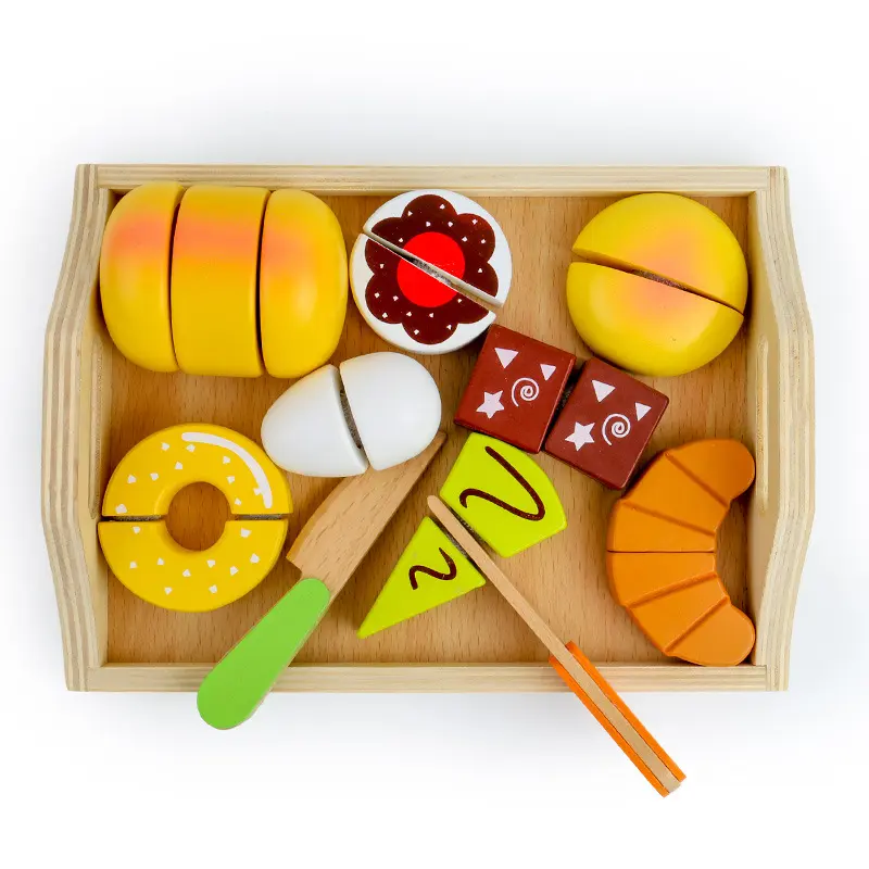 Çocuk ahşap simülasyon tatlı ekmek kesme oyuncak seti 11 adet kesim meyve ve sebze oyun mutfak gıda