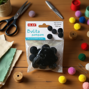 ILAN Bolita Pompom 2.0 Cm Nero Lana per Artigianato - Product Image 3
