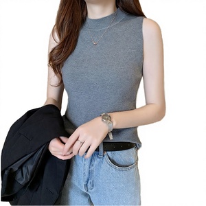 Chaleco de punto bordado de verano para mujer, cuello mandarín medio alto, ajuste ceñido, sin mangas, para usar como capa interior - Product Image 3