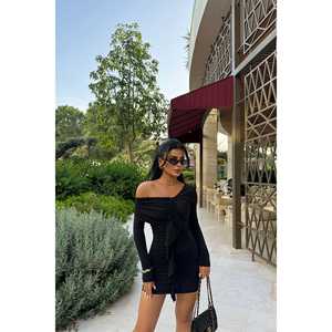 <b>Black</b> Ruffle Detail <b>Club</b> Mini <b>Dress</b> - Product Image 3