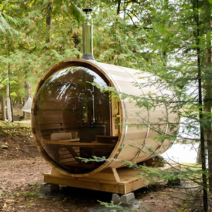 Sauna extérieur rond en bois avec fenêtre <span class=keywords><strong>panoramique</strong></span> pour la détente familiale, sauna en baril de cèdre - Product Image 6