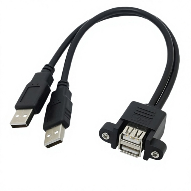 USB 2.0 Extension Cable Copper Double-Layered USB A-to-A Male Screw Holes Secure Mounting for External Hard Drives Data Transfer