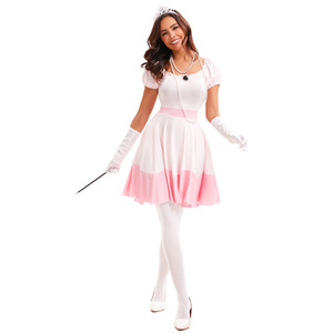 Costume de conte de fées princesse rose pour femme, robe fantaisie, jupe de cosplay d'Halloween avec coiffe et gants rose clair - Product Image 5