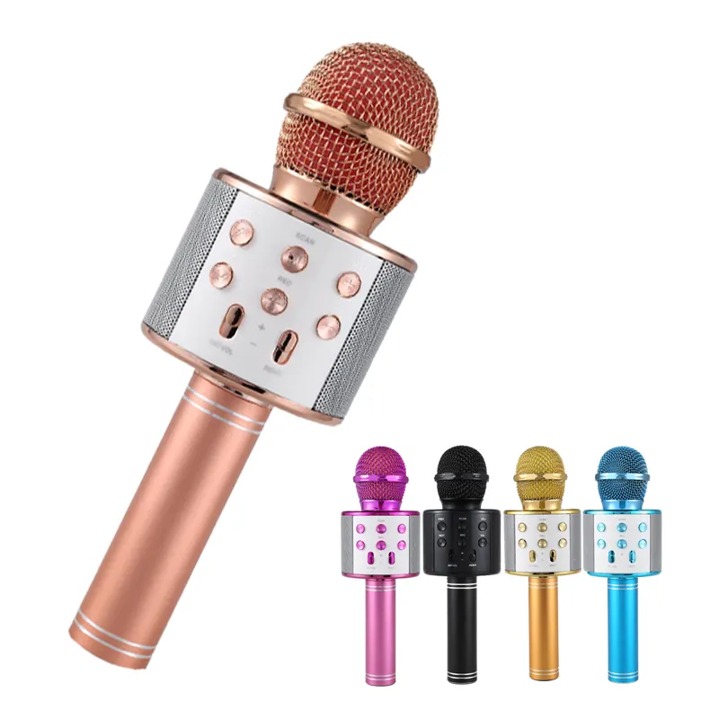 WS858L Wireless Bluetooths Karaoke Microphone and Speaker Handheld Cordless Mike for Home Kids Party USB Mic