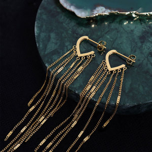 Fashion Wholesale Fine 14k 18k <b>Gold</b> Plated 316L Stainless Steel Tassel Drop <b>Dangle</b> <b>Gold</b> <b>Earrings</b> for Women - Product Image 1