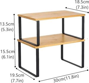 <strong>Shelf</strong> <strong>Cupboard</strong> <strong>Shelf</strong> <strong>Organiser</strong>, Stackable Set of 2 Bamboo Spice Rack - Product Image 3