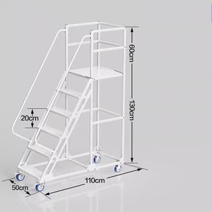 Industrial Ladder Warehouse Portable Aluminum Alloy Ladder with Handrail Steel Rolling Mobile Work Platform Ladder - Product Image 3