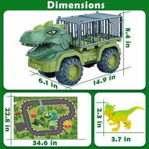 Juego de Transporte de Dinosaurios de Gran Tamaño, Vehículo Porta Dinosaurios, Camión Monstruo con 12 Figuras de Dinosaurios - Product Image 5