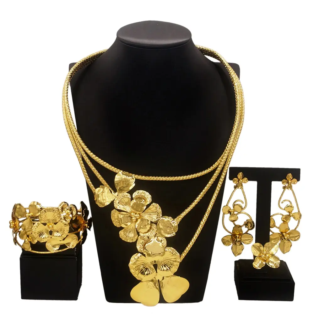 Yulaili Luxury New Design Copper Alloy Gold Plated Jewellery Jewelry Set For Wedding Dating Gift Costume Accessories Sets