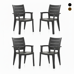 Set di 4 Sedie da Giardino Impilabili in Polipropilene di Alta Qualità con Braccioli, Stile Contemporaneo, per Giardini e Sale da Pranzo - Product Image 3