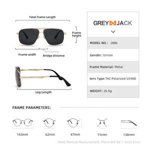 Gafas de sol para hombre Grey Jack, montura metálica dorada, polarizadas, UV400, antideslumbrantes, con bisagras de resorte, gafas para conducir - Product Image 5