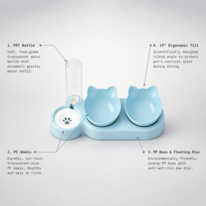 Comedero Inclinado Antideslizante para Perros y Gatos con Fuente de Agua Automática, Protege la Columna Cervical, Portátil para Uso en Exteriores - Product Image 6