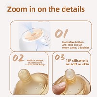 Bouteille en verre diamantée anti-colique pour nouveau-né sans BPA avec col large et tétine en silicone