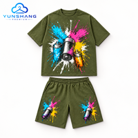 Ensemble streetwear deux pièces pour homme personnalisé, respirant, tricoté, imprimé animalier, avec t-shirt à motif 'Explosion de bombe aérosol' 220g et short à cordon de serrage