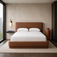 Maßgefertigtes Modernes Designer-Bett mit Extra Langem, Vollständig Gepolstertem Lederkopfteil, Größenanpassung für Private Villen
