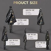 Lot de 5 forets étagés - Foret étagé HSS à quatre cannelures spirales de 3/16 à 1-3/8 pouces, 135 degrés, pour métal, aluminium, bois, plastique