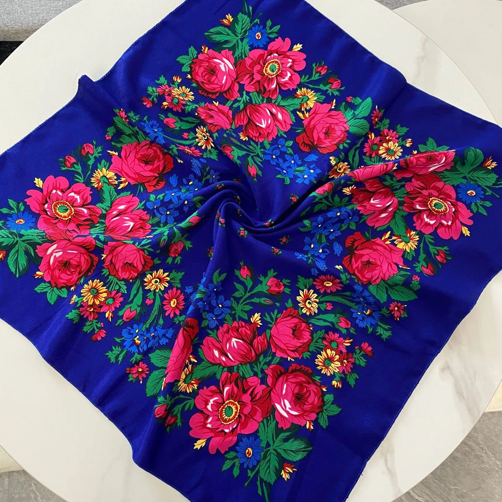 Multipurpose Russian Style 70*70cm Flower Floral Printed Ethnic Scarves Neckwear Head Wrap Square Scarf Shawl For Women