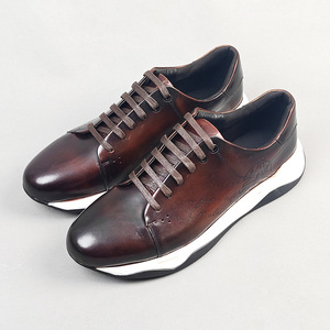 Chunky <b>Shoes</b> Men Genuine Leather Round Toe Lace-up Cushioned All Seasons Doodle Print Upper Rubber Outsole - Product Image 3