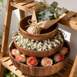 GL LARGE Set de saladiers en bois d'acacia Cuillère de service Fait à la main Classique Écologique Poli Artisanat pour <span class=keywords><strong>les</strong></span> fêtes alimentaires - Product Image 3