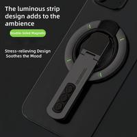 Support de téléphone magnétique en alliage d'aluminium et silicone pour téléphones compatibles avec aimants, pliable et décompression intégrée
