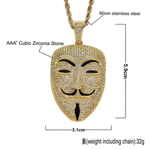<span class=keywords><strong>Película</strong></span> americana <span class=keywords><strong>V</strong></span> para <span class=keywords><strong>Vendetta</strong></span> personaje máscara cabeza circón diamante colgante collar hombres helado colgante oro Hip Hop joyería Rock - Product Image 2