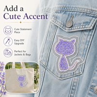 Patch brodé chat violet mignon avec perles et breloques, appliqué pour vestes, jeans, sacs, chapeaux, vêtements et décoration de mode DIY