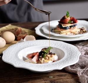 Assiettes de Dîner en Porcelaine <span class=keywords><strong>Blanche</strong></span> à Bord Ondulé Gaufré, 6,5 Pouces, avec Logo Personnalisé – Service de Vaisselle pour Dîner, Dessert et <span class=keywords><strong>Steak</strong></span>, Idéal pour la Maison et l'Hôtel - Product Image 5